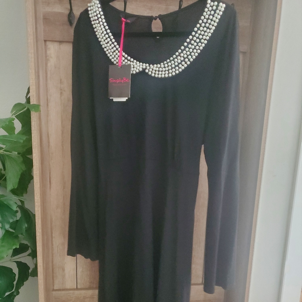 Black Dress with Pearl Neckline
